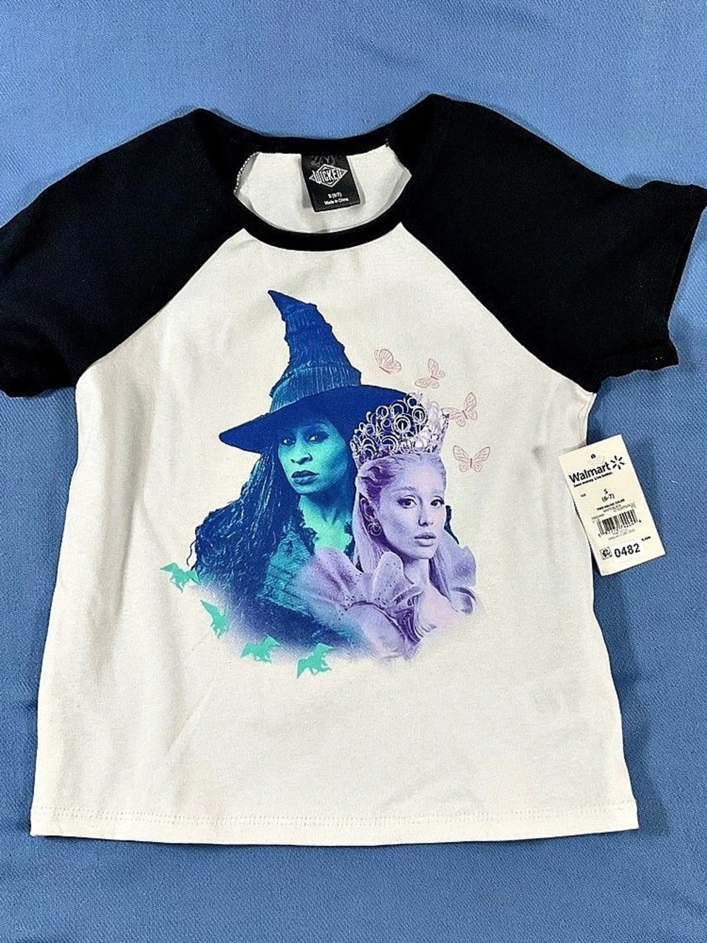 Girls T-Shirt Graphic  WICKED  Raglan Tee in White & Black Brand New With tag. S